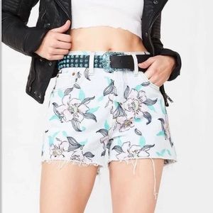 Levi's 501 High Waisted Embroidered Floral Denim Shorts